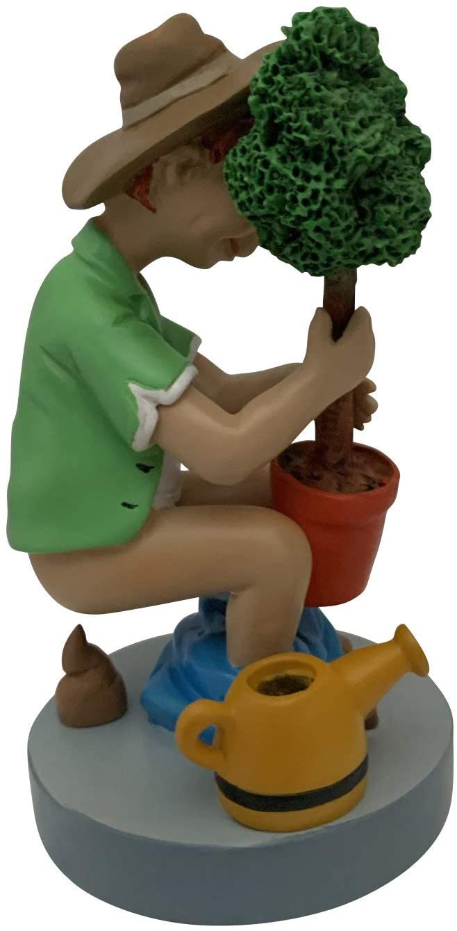 Pequeña  Caganer Jardinero, divertida figura de decoración jardinero con orinal
